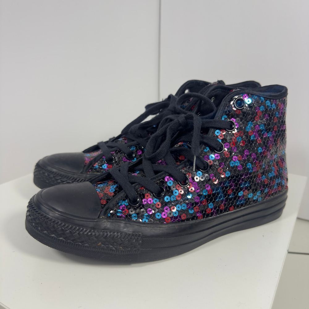 Converse Chuck Taylor All Star Hi Sequins Womens 8 Black Blue Cherry Red Bling - Picture 3 of 16